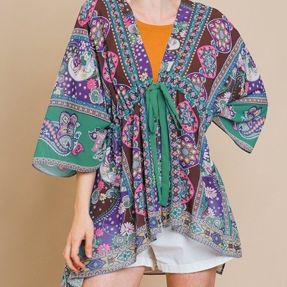 Boho Paisley Print Kimono Top NEW Small - Picture 6 of 8